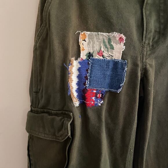 TNA Aritzia Green Straight Leg Cargo Patchwork Pants High Rise Reworked Women 0 - Picture 3 of 12